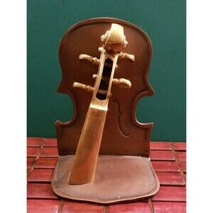 Vintage Handcrafted Solid Brass Violin Bookend 7"x5"x4"